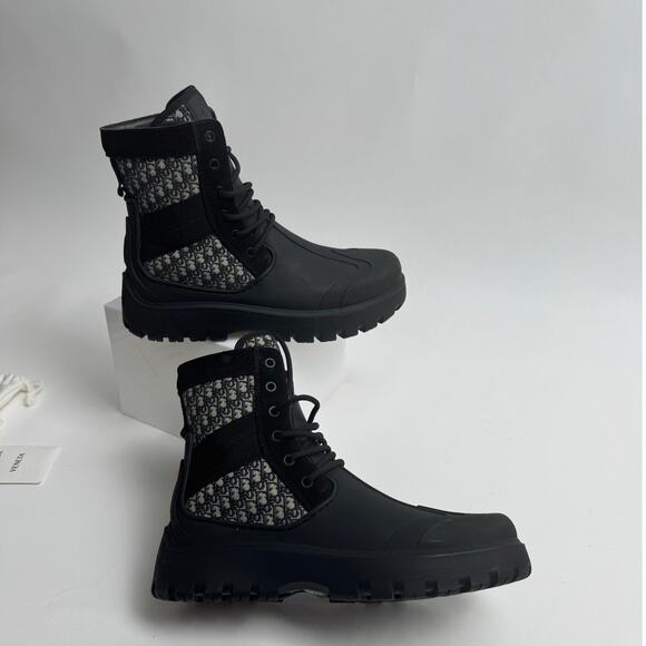 Men\'s Dior Garden Oblique Black/Beige Lace Up Combat Boots Size 41 main image 10